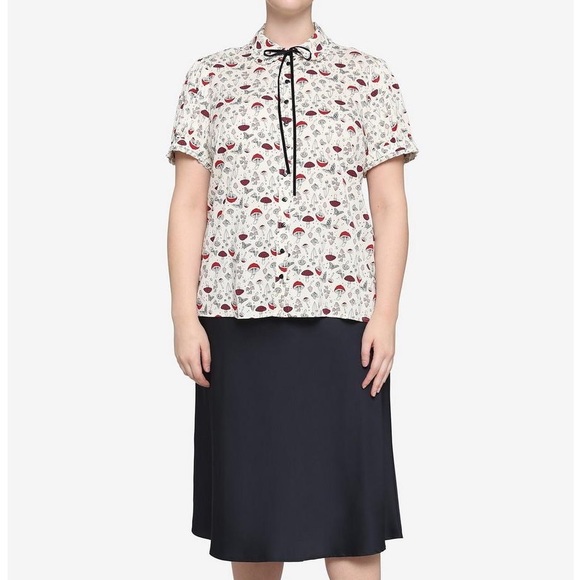 Mushroom Puff Sleeve Girls Woven Button-Up Sz 4 - Picture 3 of 4